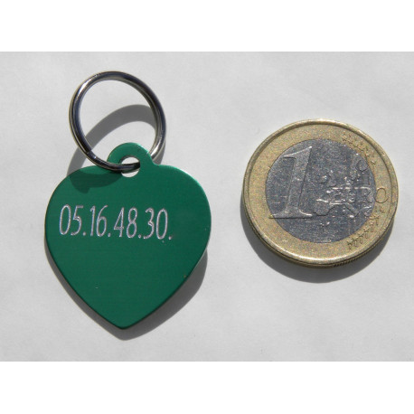 Médaille gravée coeur vert pour chien moyen gravure 2 faces