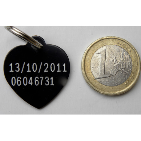 Médaille gravée coeur noir pour chien moyen gravure 2 faces
