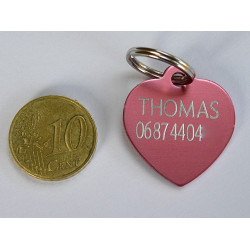 Médaille gravée coeur rose pour chien moyen gravure 2 faces