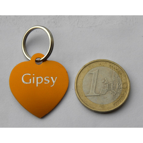 Médaille gravée coeur orange pour chien moyen gravure 2 faces