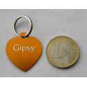 Médaille gravée coeur orange pour chien moyen gravure 2 faces