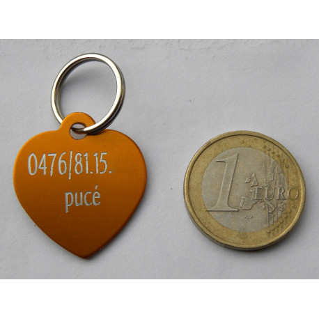 Médaille gravée coeur orange pour chien moyen gravure 2 faces