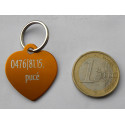 Médaille gravée coeur orange pour chien moyen gravure 2 faces
