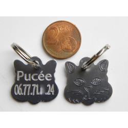 Médaille "tete de chat" argenté pour Chaton personnalisable gravure 1 face ft 22x22 mm
