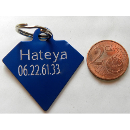 Médaille gravée diamant bleu pour grand Chien gravure 2 faces