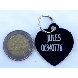 Médaille gravée coeur noire pour grand chien gravure 2 faces