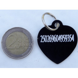 Médaille gravée coeur noire pour grand chien gravure 2 faces 2