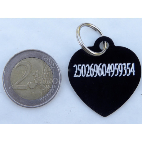 Médaille gravée coeur noire pour grand chien gravure 2 faces