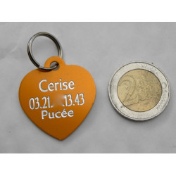 Médaille gravée coeur orange pour grand chien gravure 2 faces