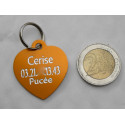 Médaille gravée coeur orange pour grand chien gravure 2 faces