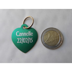 Médaille gravée coeur vert pour grand chien gravure 2 faces
