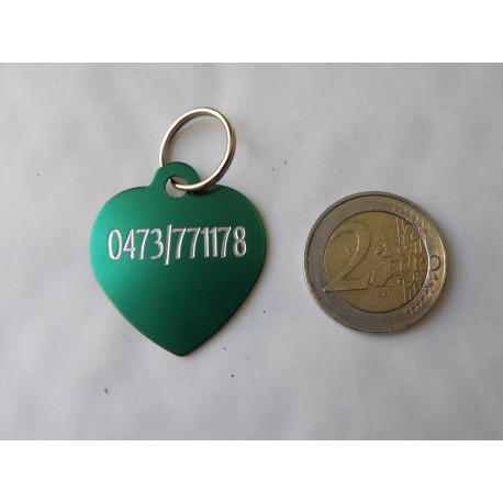 Médaille gravée coeur vert pour grand chien gravure 2 faces