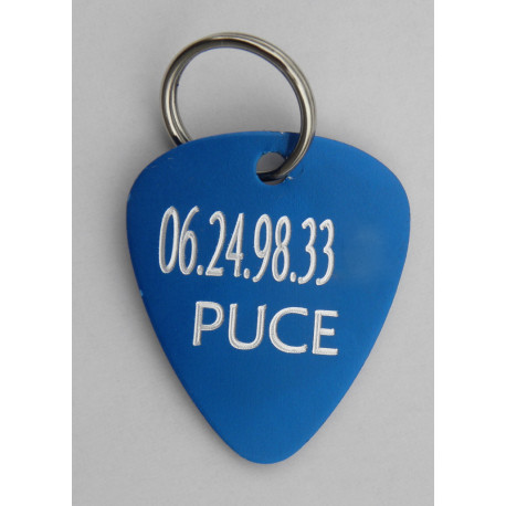 Médaille chien aluminium médiator bleu gravure