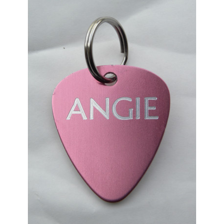 Médaille chien alu médiator rose  gravure personnalisation