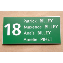 plaque de porte verte numéro + 4 lignes format 48x100 mm personnalisable