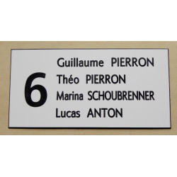 plaque de porte blanche numéro + 4 lignes format 48x100 mm personnalisable