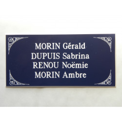 plaque de porte bleu format 48x100 mm personnalisable 4 lignes + enjolivures