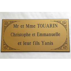 plaque de porte dorée format 48x100 mm personnalisable 3 lignes + enjolivures