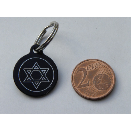 Médaille gravée ronde noire 19 mm "étoile" pour chaton, Chiot gravure 1 face