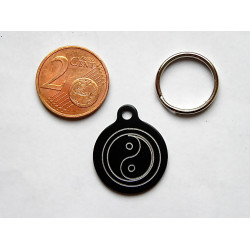 Médaille gravée ronde noire 19 mm "ying yang" pour chaton, Chiot gravure 1 face
