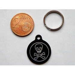 Médaille gravée ronde noire 19 mm "tête de mort" pour chaton, Chiot gravure 1 face