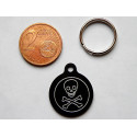 Médaille gravée ronde noire 19 mm "tête de mort" pour chaton, Chiot gravure 1 face