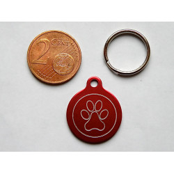 Médaille gravée ronde rouge 19 mm "patte" pour chaton, Chiot gravure 1 face