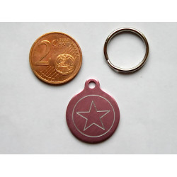 Médaille gravée ronde rose 19 mm "étoile" pour chaton, Chiot gravure 1 face