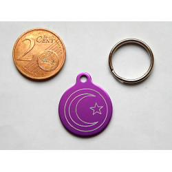 Médaille gravée ronde violette 19 mm "clair de lune" pour chaton, Chiot gravure 1 face