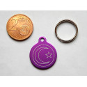 Médaille gravée ronde violette 19 mm "clair de lune" pour chaton, Chiot gravure 1 face