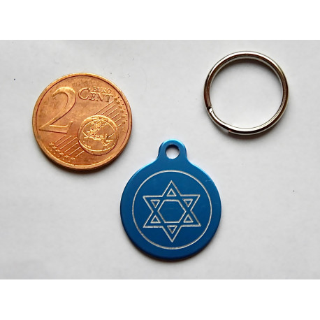 Médaille gravée ronde bleu 19 mm "étoile" pour chaton, Chiot gravure 1 face