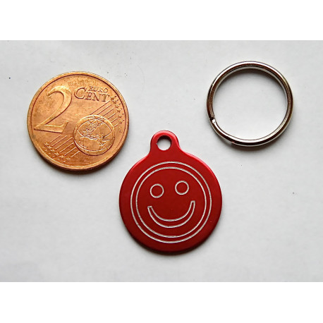 Médaille gravée ronde rouge 19 mm "smilley" pour chaton, Chiot gravure 1 face