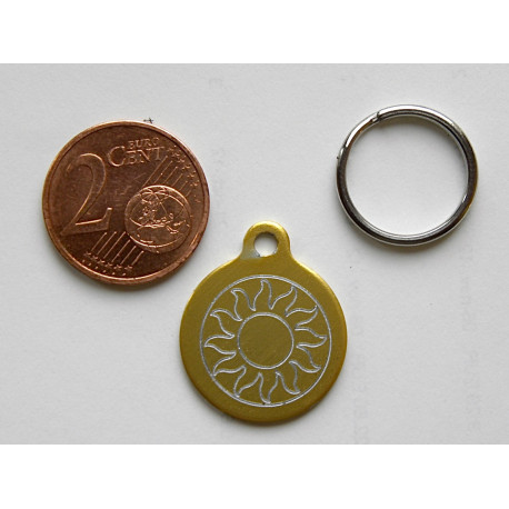 Médaille gravée ronde dorée 19 mm "soleil" pour chaton, Chiot gravure 1 face