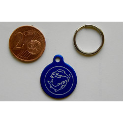 Médaille gravée ronde bleu 19 mm "poisson" pour chaton, Chiot gravure 1 face