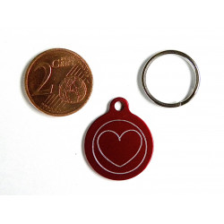 Médaille gravée ronde rouge 19 mm "coeur" pour chaton, Chiot gravure 1 face