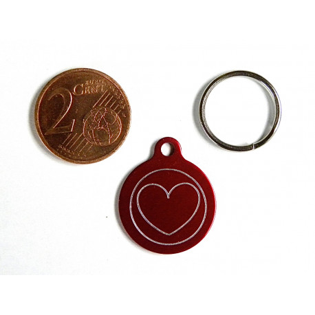 Médaille gravée ronde rouge 19 mm "coeur" pour chaton, Chiot gravure 1 face