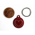 Médaille gravée ronde rouge 19 mm "coeur" pour chaton, Chiot gravure 1 face