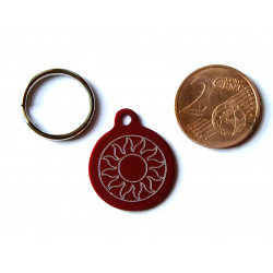 Médaille gravée ronde rouge 19 mm "soleil" pour chaton, Chiot gravure 1 face
