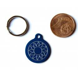 Médaille gravée ronde bleue 19 mm "soleil" pour chaton, Chiot gravure 1 face