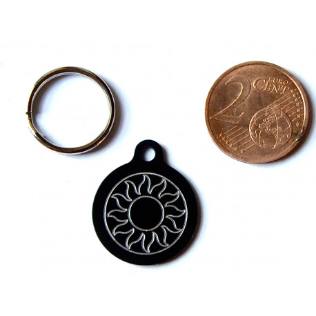 Médaille gravée ronde noire 19 mm "soleil" pour chaton, Chiot gravure 1 face