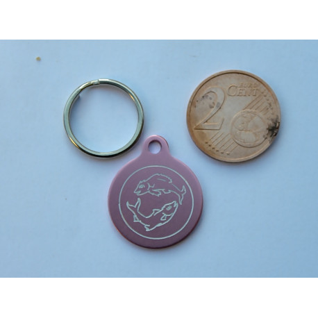 Médaille gravée ronde rose 19 mm "poisson" pour chaton, Chiot gravure 1 face