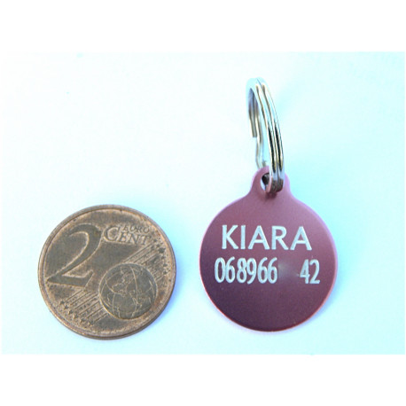 Médaille gravée ronde rose 19 mm "poisson" pour chaton, Chiot gravure 1 face