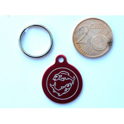 Médaille gravée ronde rouge 19 mm "poisson" pour chaton, Chiot gravure 1 face