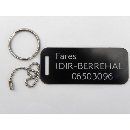 plaque d'identité bagage valise sport noire GRAVURE 1 face