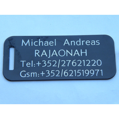 plaque d'identité bagage valise sport noire GRAVURE 1 face