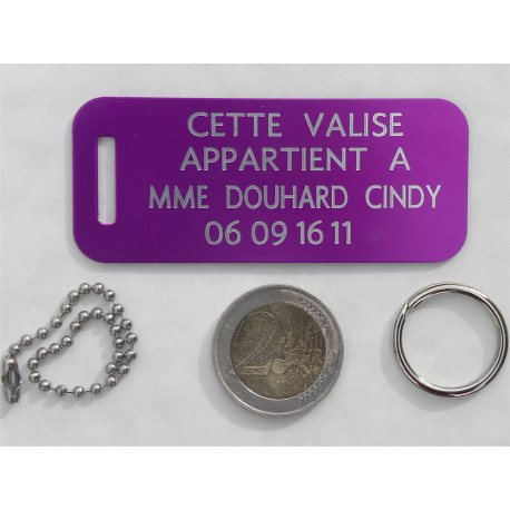 plaque d'identité bagage valise sport violette GRAVURE 1 face