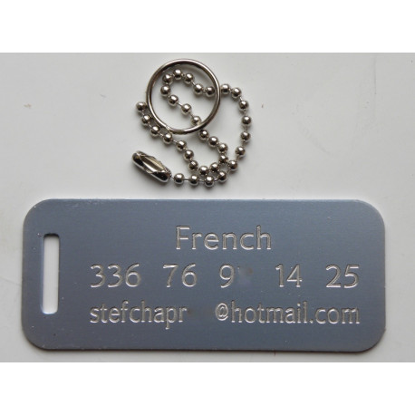 plaque d'identité bagage valise sport bleu argenté GRAVURE 1 face