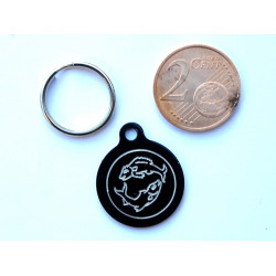 Médaille gravée ronde noire 19 mm "poisson" pour chaton, Chiot gravure 1 face