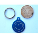 Médaille gravée ronde bleu 19 mm "coeur" pour chaton, Chiot gravure 1 face