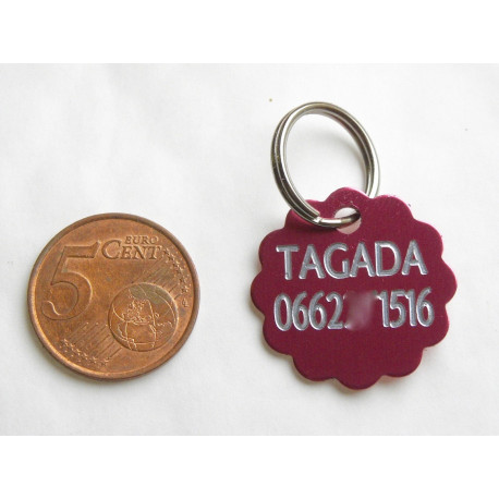 Médaille gravée fleur rose (PM) pour Chien personnalisable gravure 1 ou 2 faces Ft 25 mm